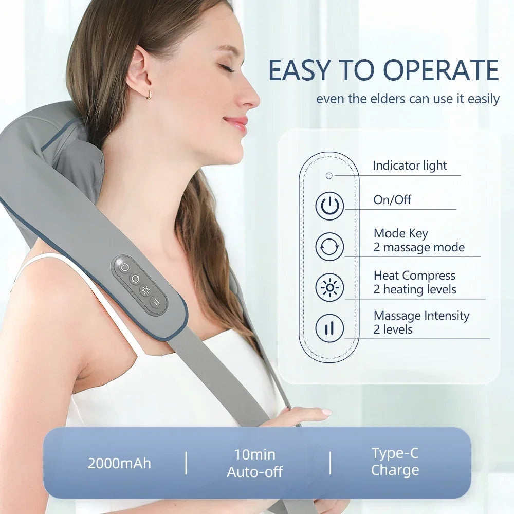 Electric Neck And Shoulder Back Massager - Wireless Neck Kneading Massage & Relaxing Cervical Back Muscle